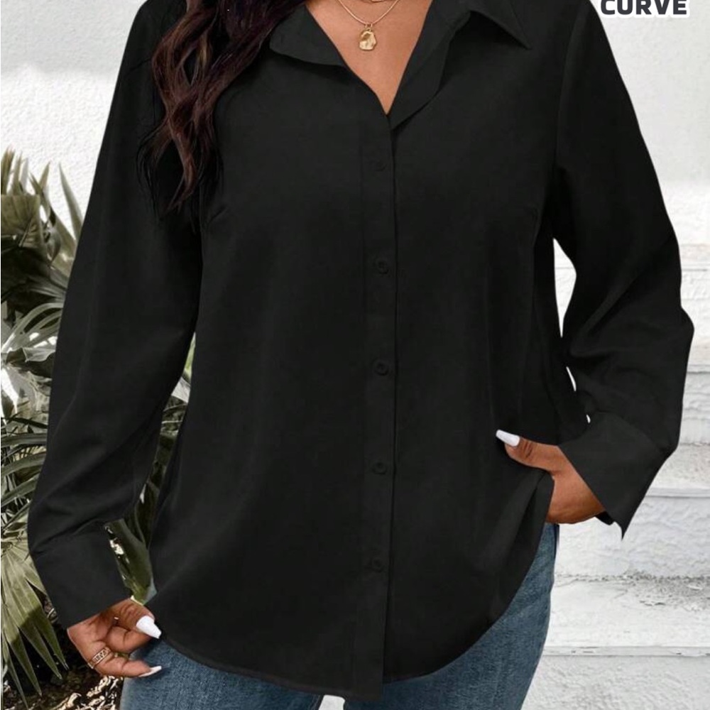 SHEIN Black Button Down Shirt for Women